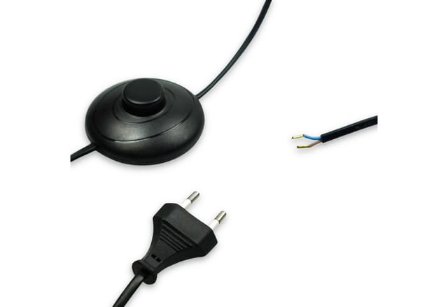 kalb Schalter EURO-Netzkabel mit Fußchalter und offenen Kabelenden 2M schwarz