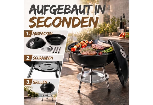 Goods+Gadgets Standgrill GOODS+GADGETS Mini Kugelgrill Campinggrill - Holzkohle BBQ Edelstahl, Camping Holzkohle-Grill Tischgrill