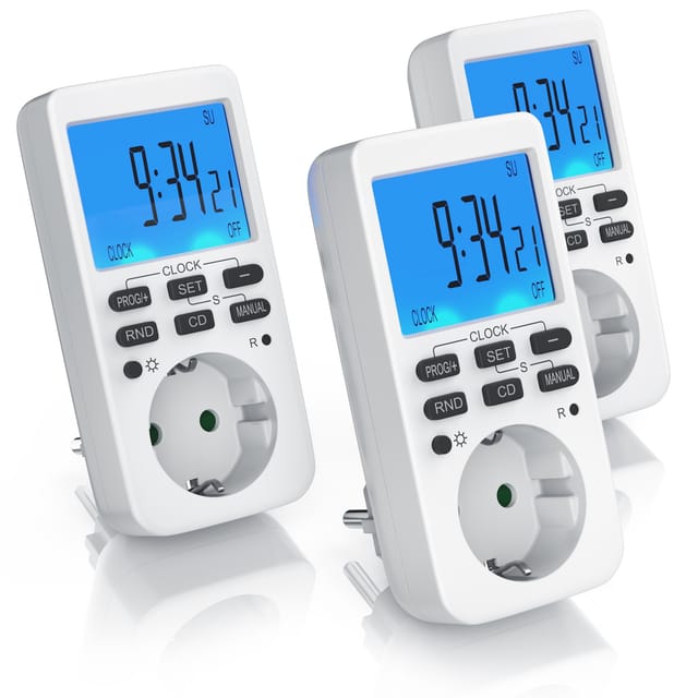 BEARWARE Zeitschaltuhr digital mit LCD Display, Steckdosen Timer, max. 3680W, indoor, digital, 3-St., 10 konfigurierbare Programme, Zufallsschaltung, Wochenzeitschaltuhr