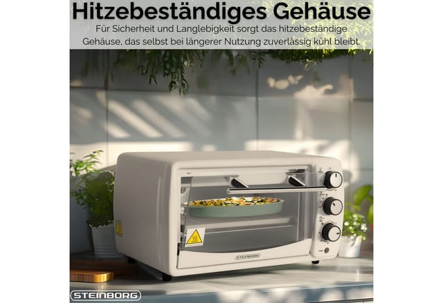 STEINBORG Minibackofen SB-3005w, 13 Liter, Großes Sichtfenster, Hitzebeständiges Gehäuse, 1200 Watt