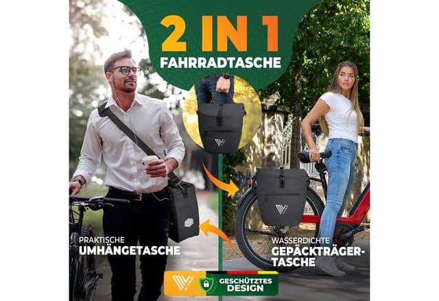 MIVELO Fahrradtasche Gepäckträgertasche wasserdicht inkl. Gurt für Umhängetasche