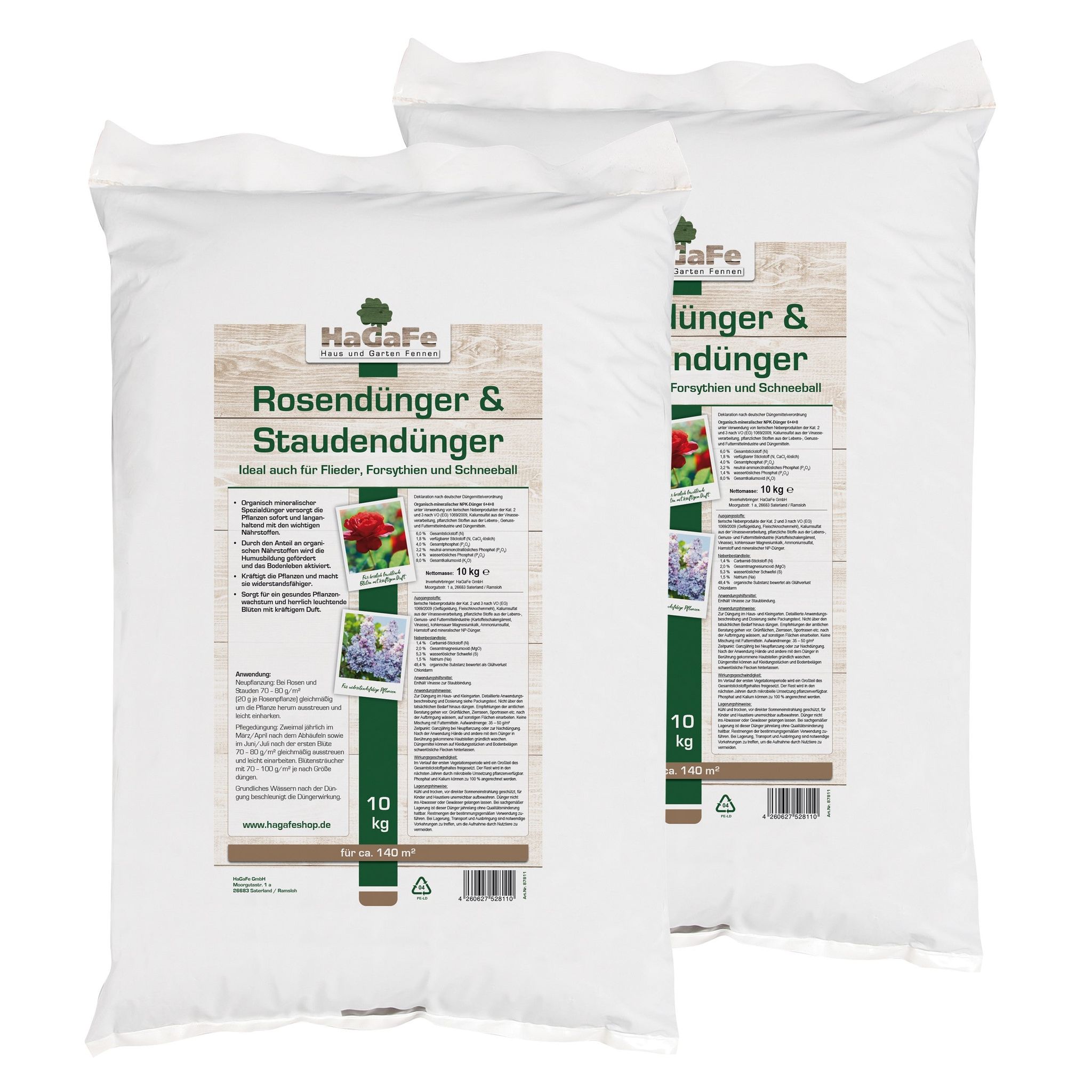 Hagafe Rosendünger & Staudendünger Ideal Auch Für Flieder Forsythien Schneeball 20kg (2 X 10 Kg)