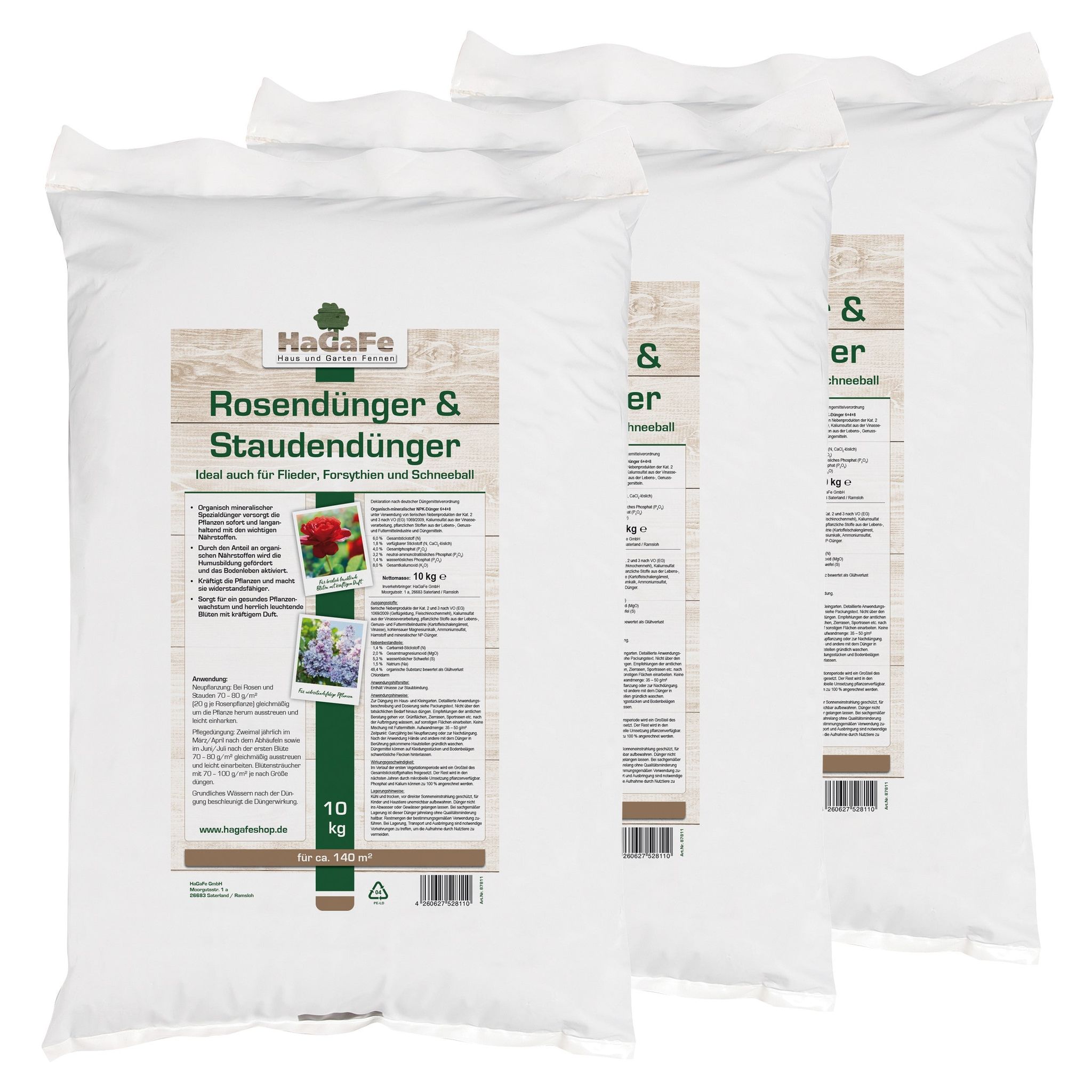 Hagafe Rosendünger & Staudendünger Ideal Auch Für Flieder Forsythien Schneeball 30kg (3 X 10 Kg)