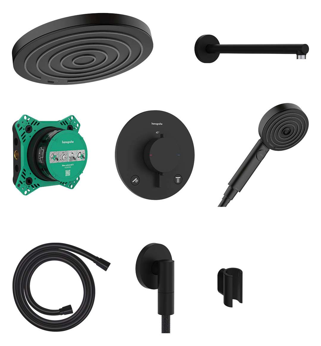 Hansgrohe Pulsify S - Brauseset Mit Unterputzthermostat, Mit Einbaukörper, Durchmesser 26 Cm, Ecosmart, Mattschwarz 24624670