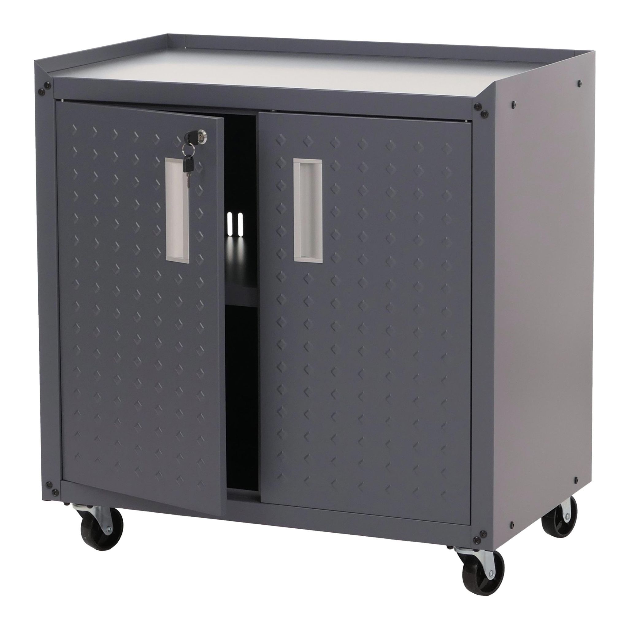 Rollschrank Hhg-336, Werkstattwagen Rollwagen, Abschließbar Rollen 2 Staufächer Stahl 80x77x50cm Dunkelgrau
