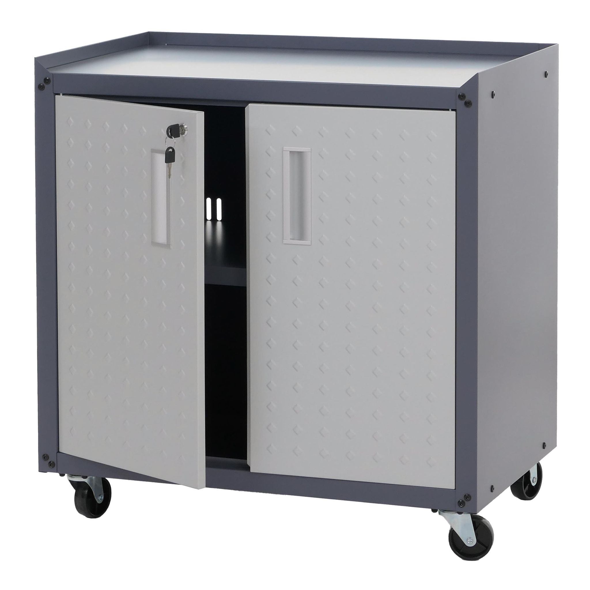 Rollschrank Hhg-336, Werkstattwagen Rollwagen, Abschließbar Rollen 2 Staufächer Stahl 80x77x50cm Hellgrau/dunkelgrau
