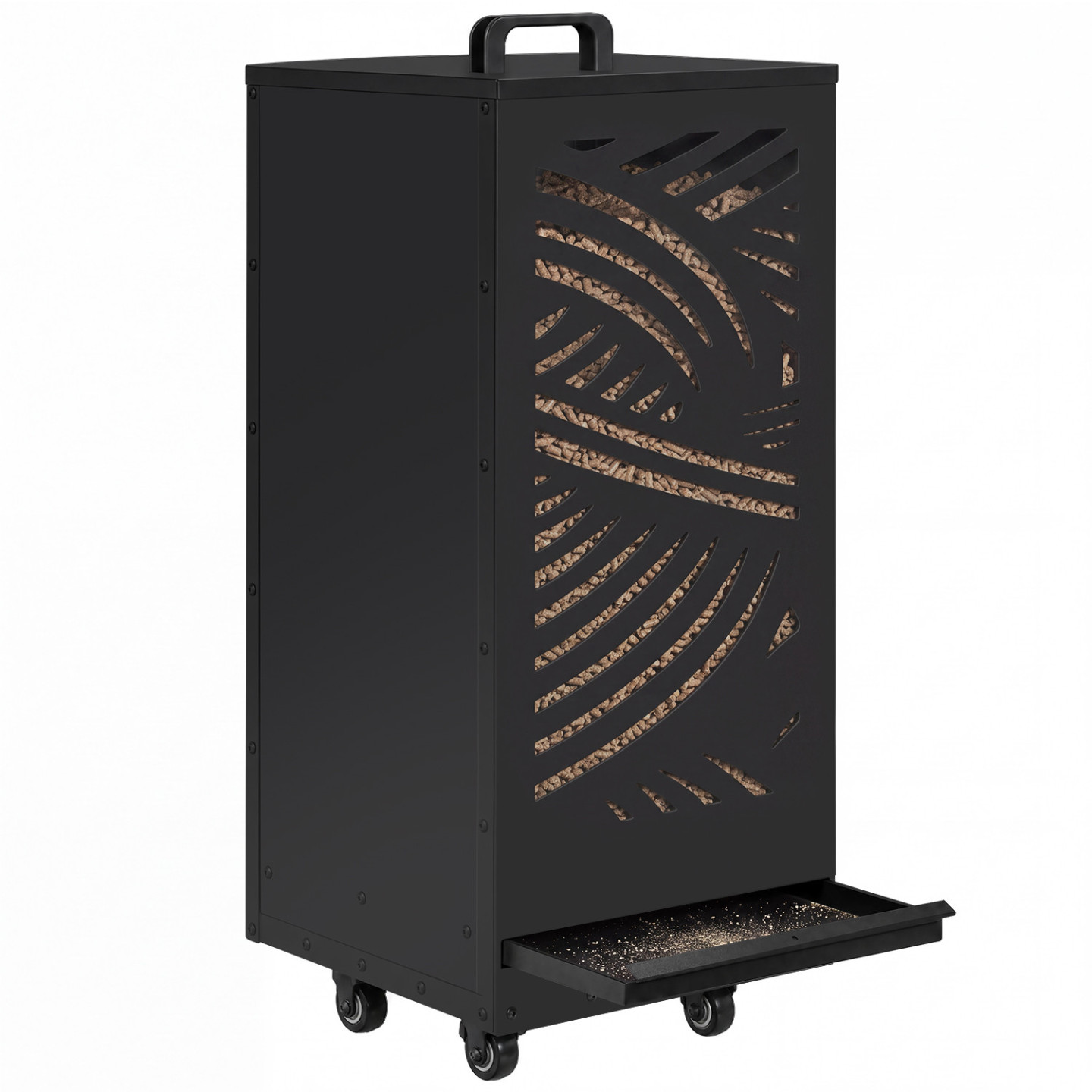 Pelletsbehälter 55 Kg Schwarz Pelletsaufbewahrung 35 X 35 X 87 Cm Mit Schublade Und Motiv