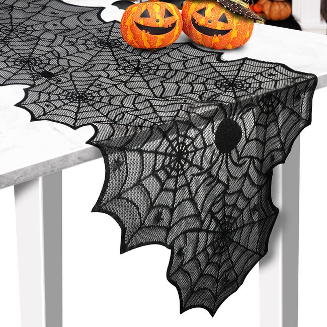 Halloween-tischläufer, 45,7 X 182,9 Cm, Schwarze Spitze Mit Spinnennetzmuster, Für Esstisch Und Tischdekoration