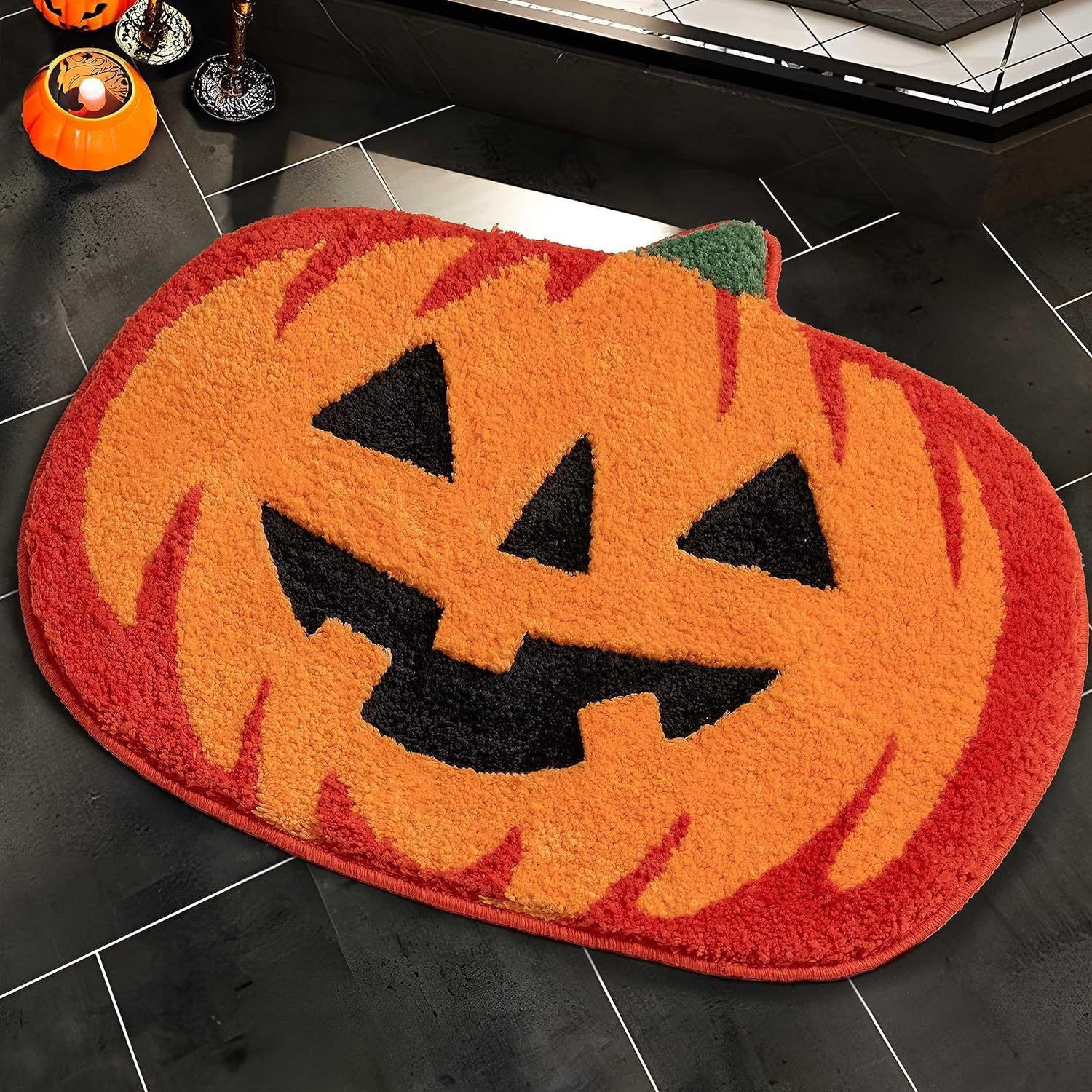 Halloween-fußmatte Mit Kürbismotiv, Rutschfeste Gummierung, Schützt Vor Schmutz, Für Eingangsbereich, Badezimmer, Terrasse, Garage, 40 X 60 Cm