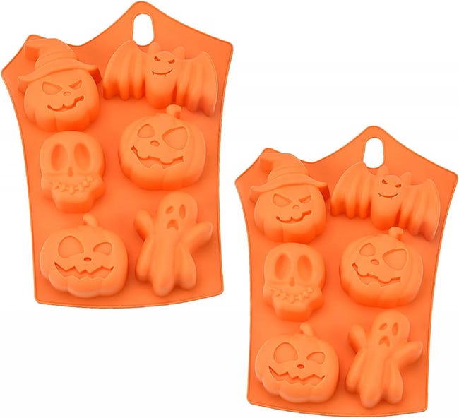 Set Mit 2 Silikon-kuchenformen Für Halloween, 6 Mulden, Fledermaus, Kürbis, Gesicht, Totenkopf, Geist, Schokolade, Zucker, Bastelform