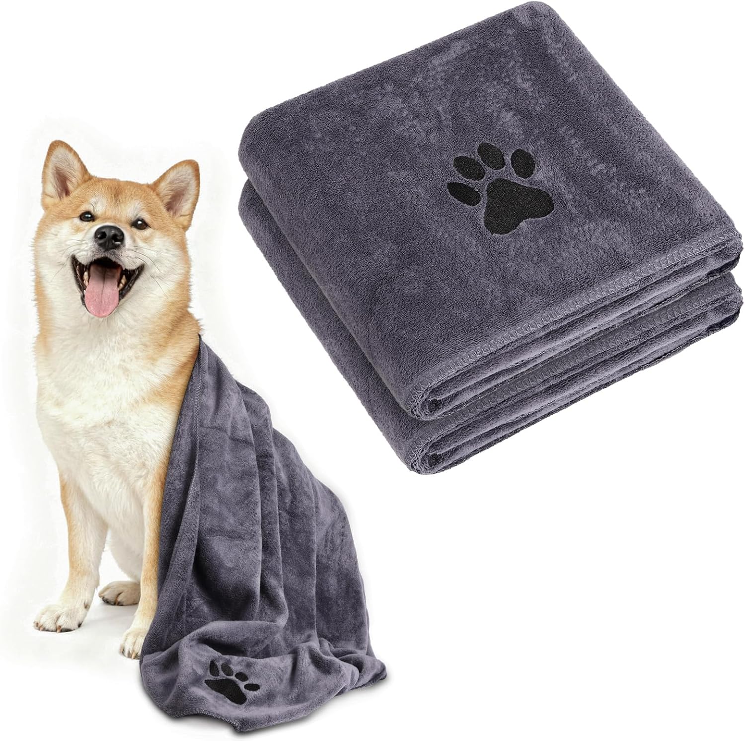 2-teiliges, Extra Saugfähiges Hundehandtuch-set, 100 X 50 Cm, Mittelgroßes Hundebadetuch, Mikrofaser-hundehandtücher, Weiche Hundehandtücher Zum Baden, Schwimmen Und Für Regentage, Grau