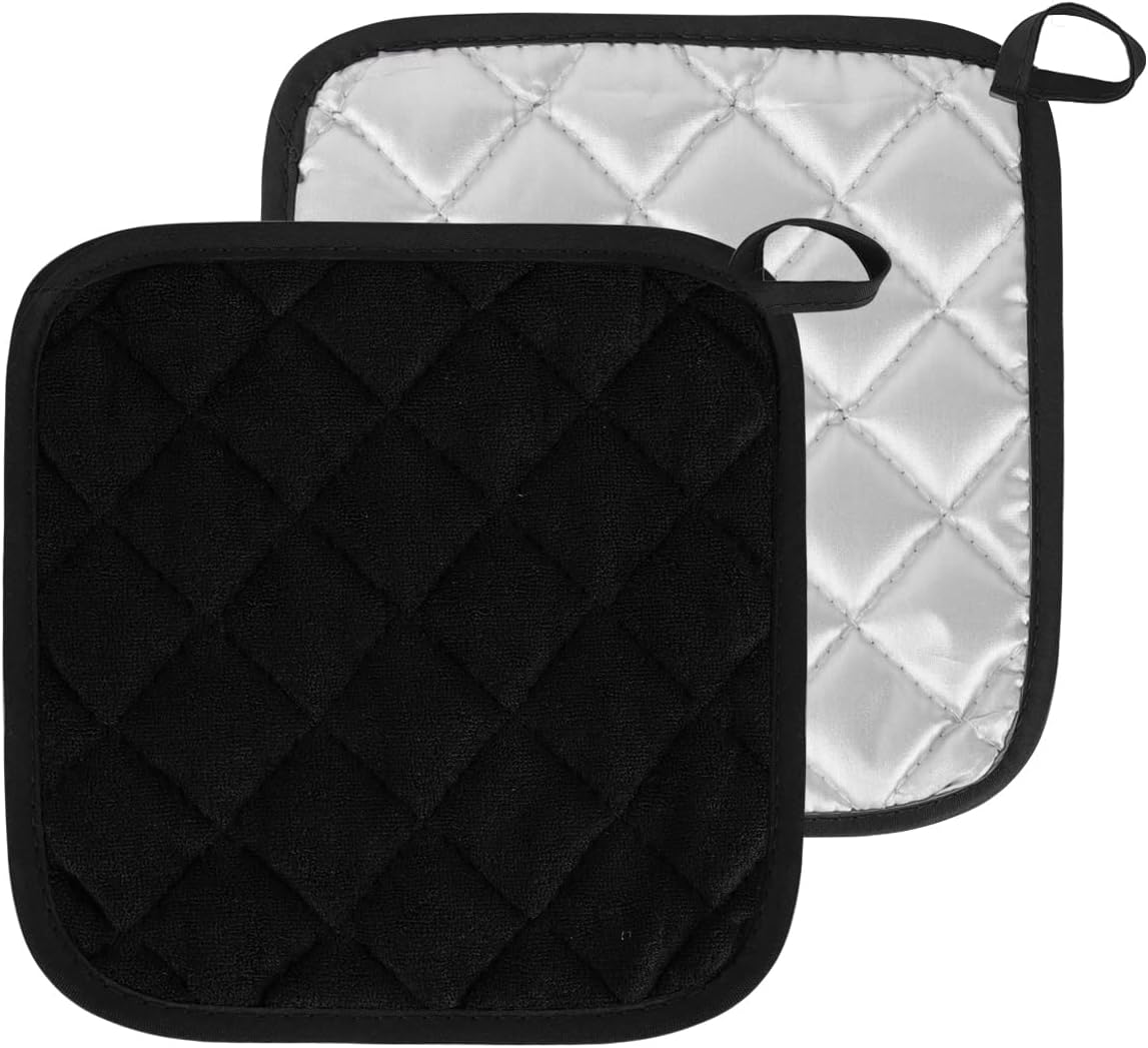 Set Aus Topflappen Aus Baumwolle Für Töpfe, Öfen Und Küchen Hitzebeständig, Waschbar, Groß, 2 Stück (schwarz)