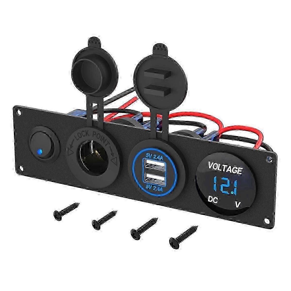 4-in-1 12v Usb-ladepanel Mit Led-spannungsanzeige, Zwei Qc3.0-anschlüssen, Zigarettenanzünderbuchse Und Kippschalter Für Auto, Boot Und Schiff