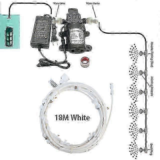 Nebelkühlungssystem Mit 5l/min-pumpe, Filterset Und Messingdüsen Für Terrassen Im Außenbereich (6-18 M) 18m Weiß