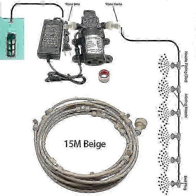 Nebelkühlungssystem Mit 5l/min-pumpe, Filterset Und Messingdüsen Für Terrassen Im Außenbereich (6-18 M) 15m Beige