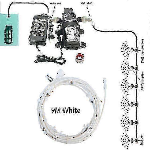Nebelkühlungssystem Mit 5l/min-pumpe, Filterset Und Messingdüsen Für Terrassen Im Außenbereich (6-18 M) 9m Weiß