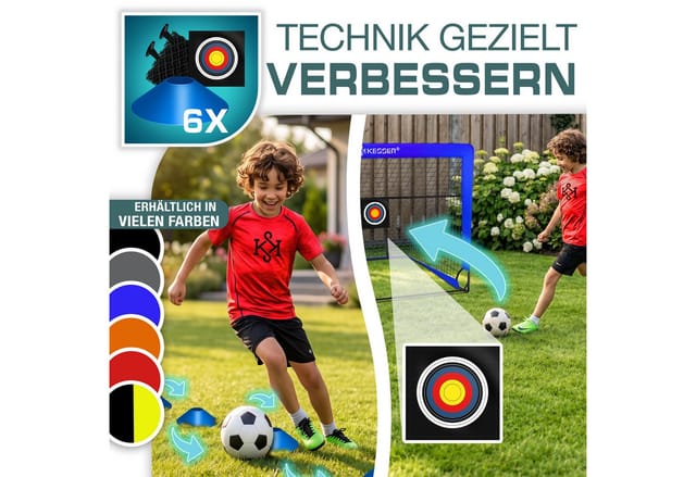 KESSER Fußballtor Set mit Tragetasche, Heringen, Zielscheibe, Hütchen & Pumpe, Pop-Up Tor mit Anti-Rutschfüßen – ideal für Training & Freizeitspiele