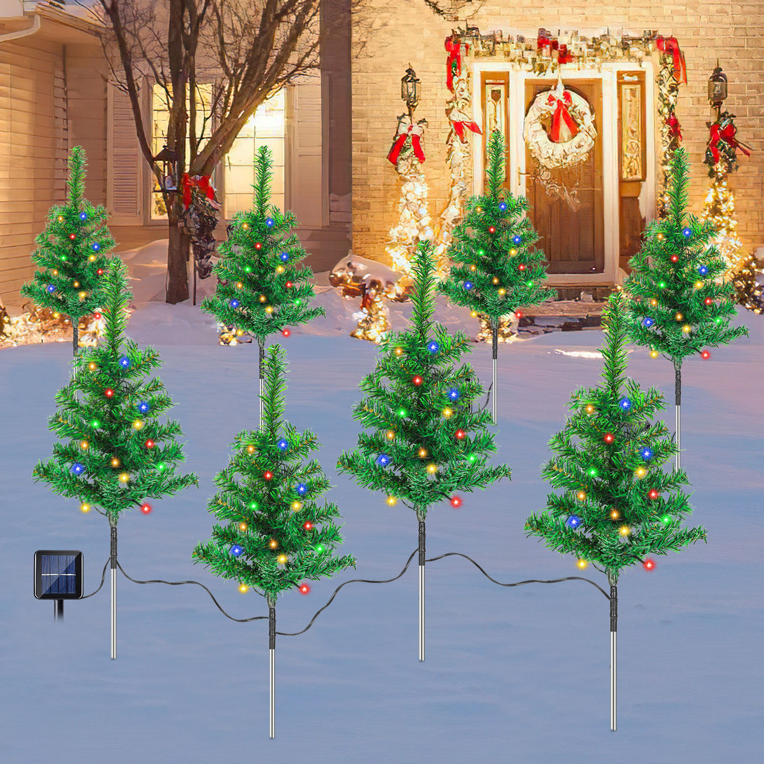 Jiubiaz Solar-weihnachtsbaum Gartenstecker, 8 Stück, 160 Bunte Leds, 8 Leuchtmodi, 50 Cm