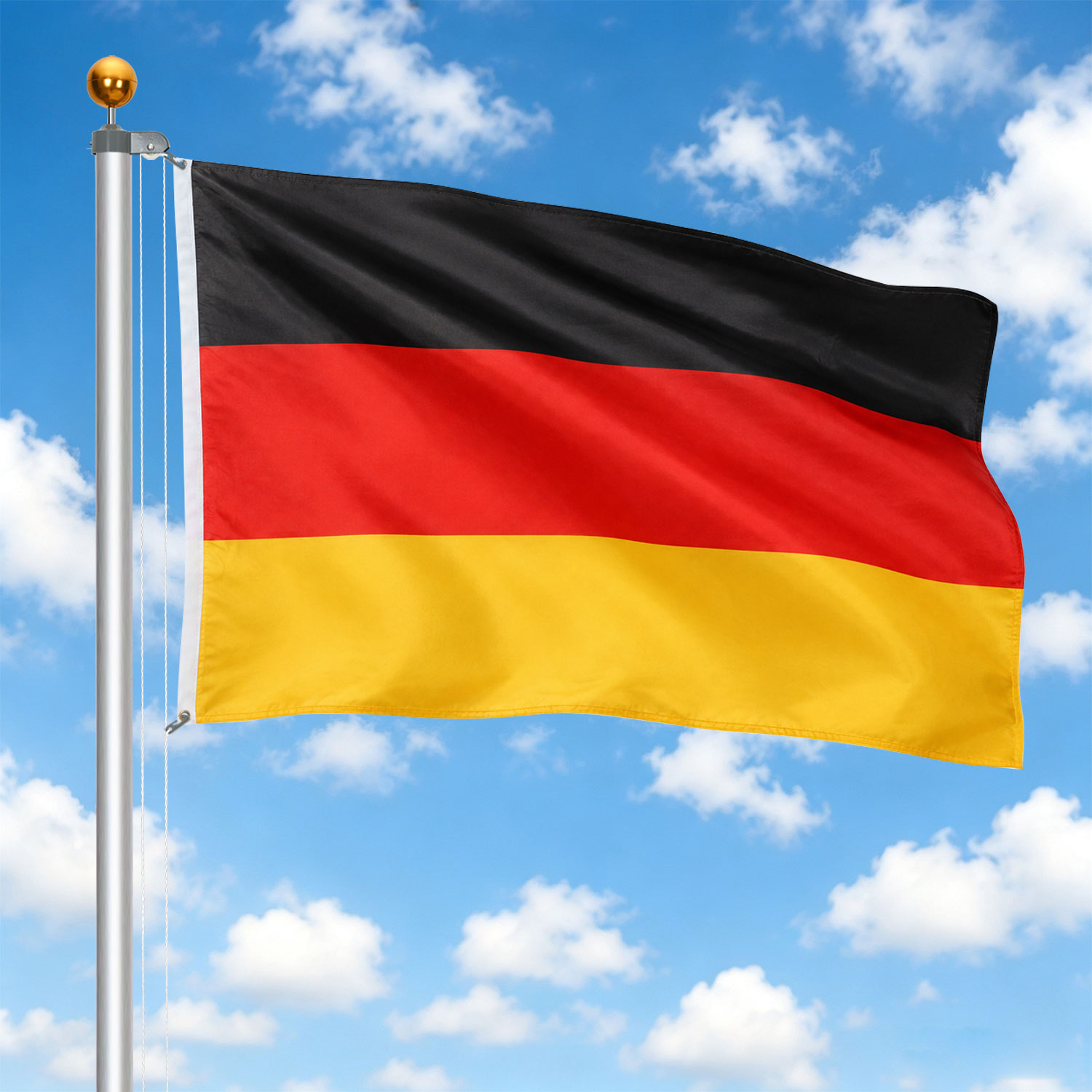 Jiubiaz Flaggenmast 6,5 M Aluminium Silber Mit Hissrolle, Deutschlandfahne 147 X 88 Cm Und Zubehör