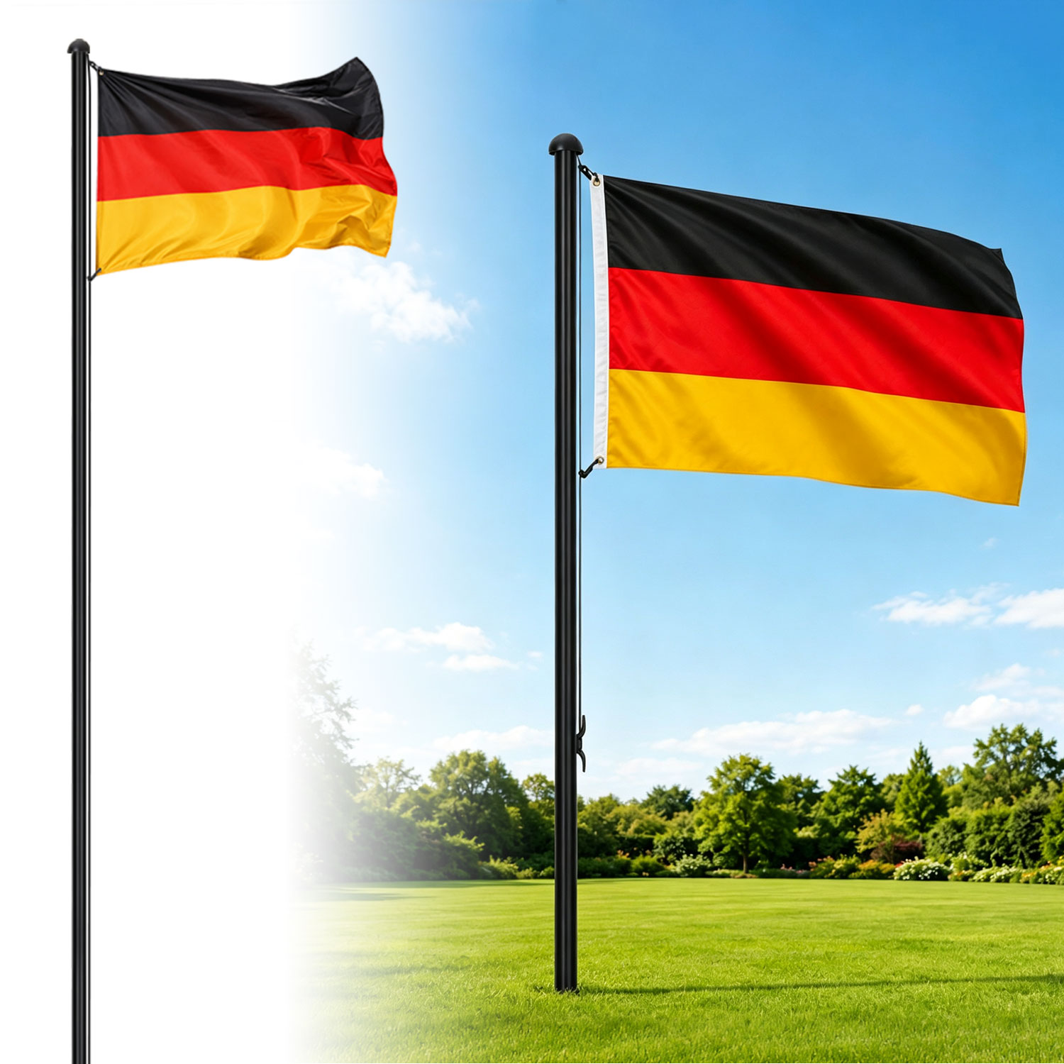 Jiubiaz Fahnenstange Aluminium Schwarz 6,5 M, Ø 50 Mm, Mit 11 M Seil, Bodenhülse Und Deutschlandflagge