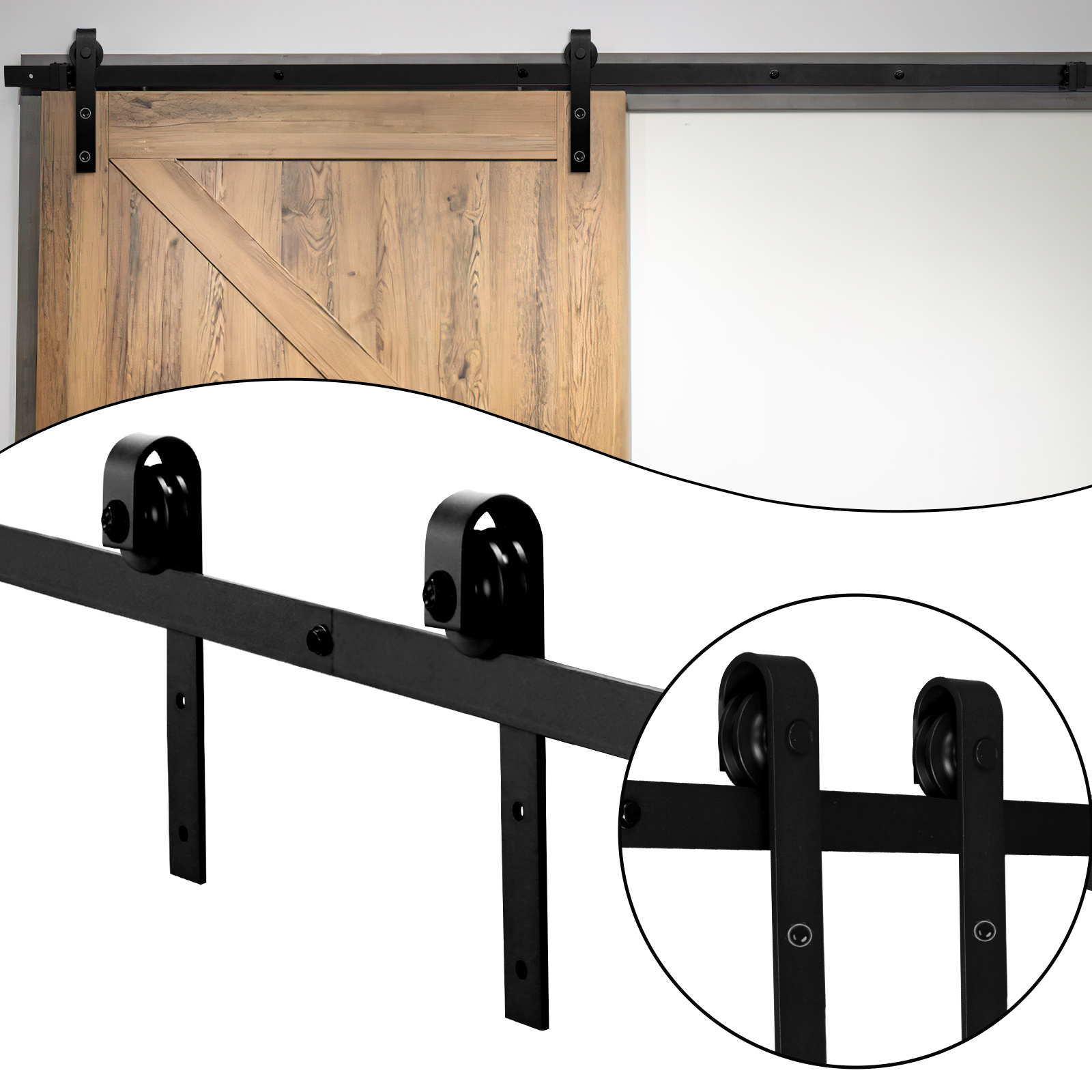 Jiubiaz Schiebetürbeschlag 152 Cm Rechteck, Schwarzer Kohlenstoffstahl, 150 Kg, Tür Nicht Enthalten