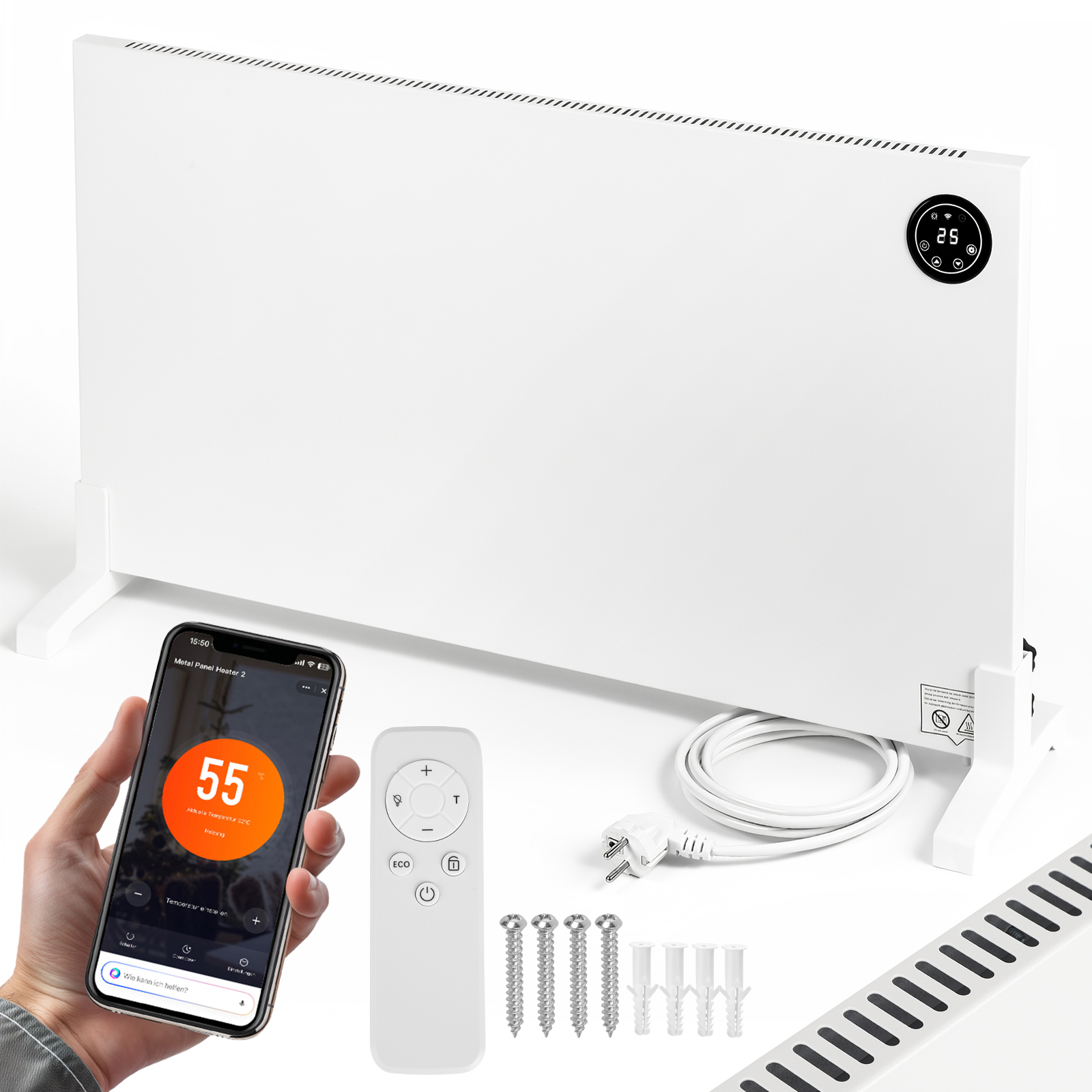 Jiubiaz Hybrid-infrarotheizung 1000 W Wlan App Fernbedienung Touch Wand & Standheizung