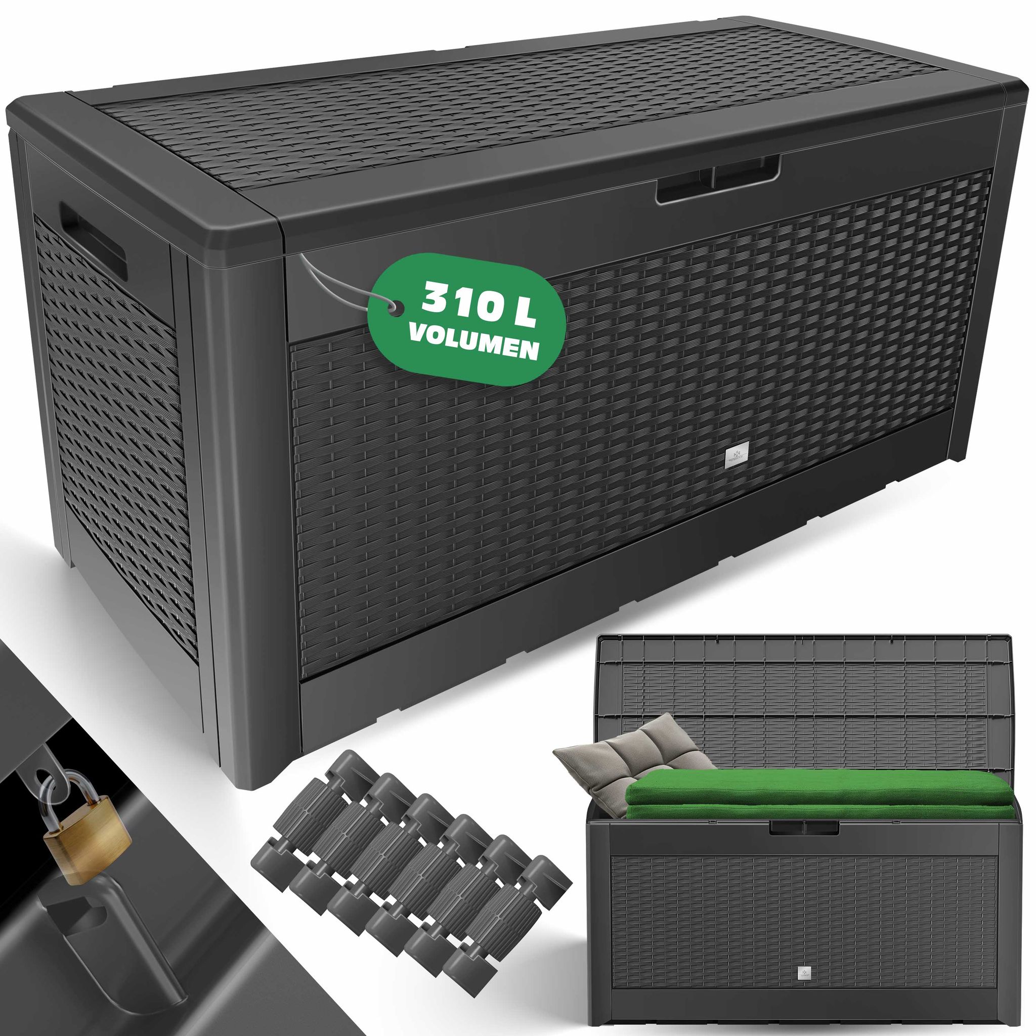 Kesser® Auflagenbox 310 L Mit Rollen, Rattan-optik - Anthrazit