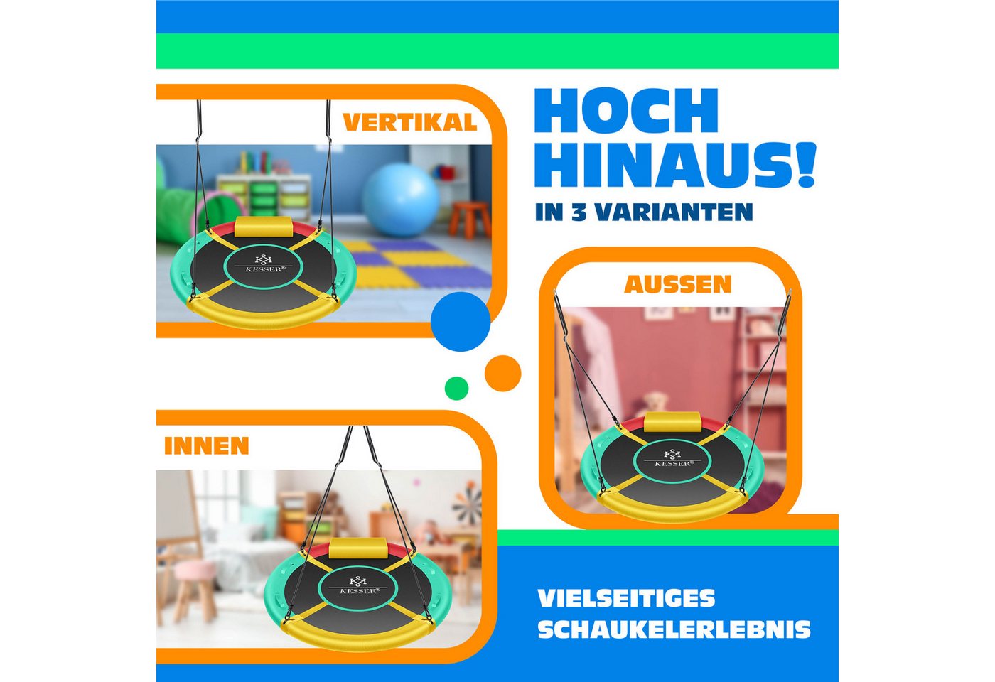 Kesser® Nestschaukel Tellerschaukel, Verstellbar - Mehrfarbig, 60cm Bild 4