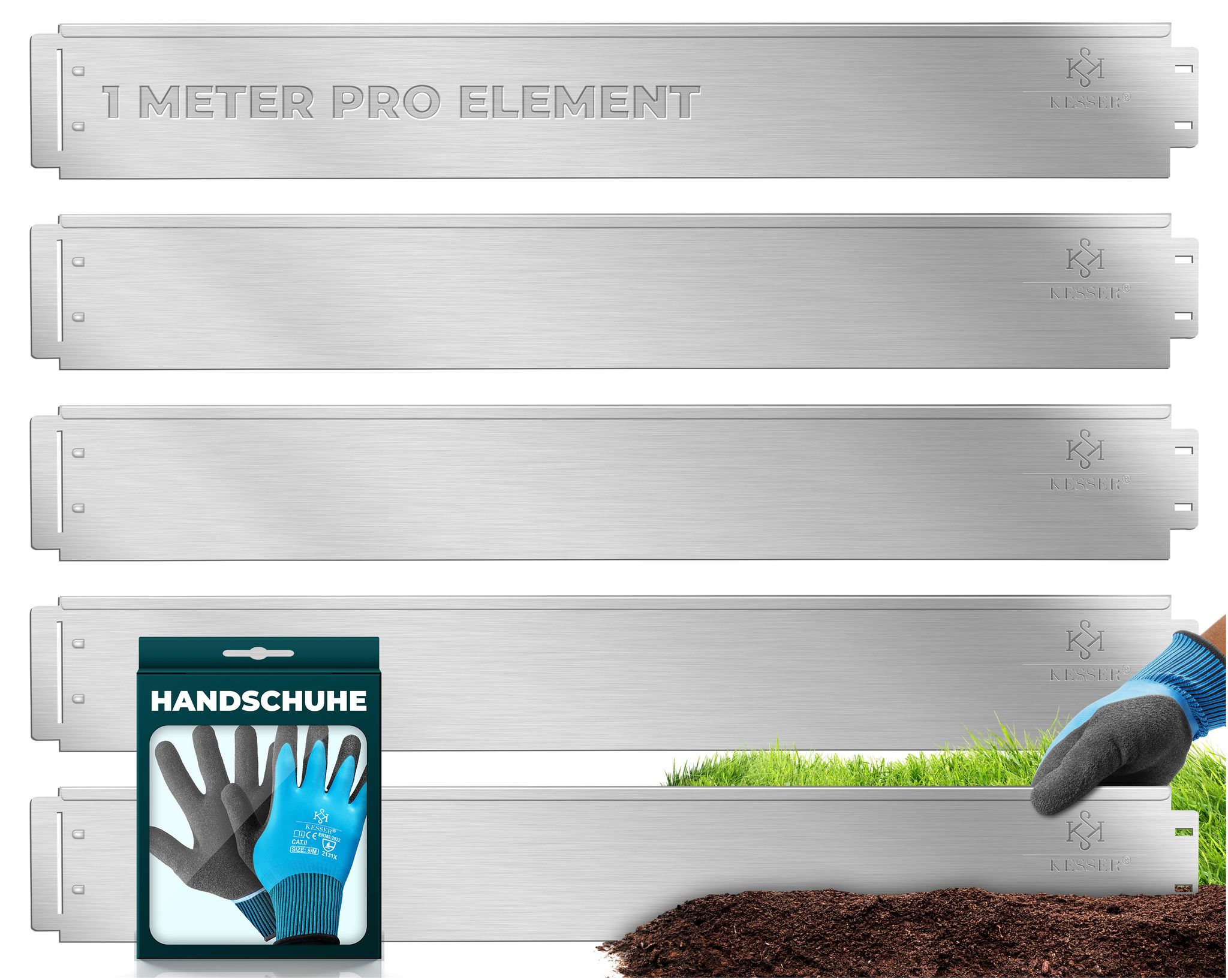 Kesser® Rasenkante Beeteinfassung Metall - Silber, Länge 15m - Höhe 18cm