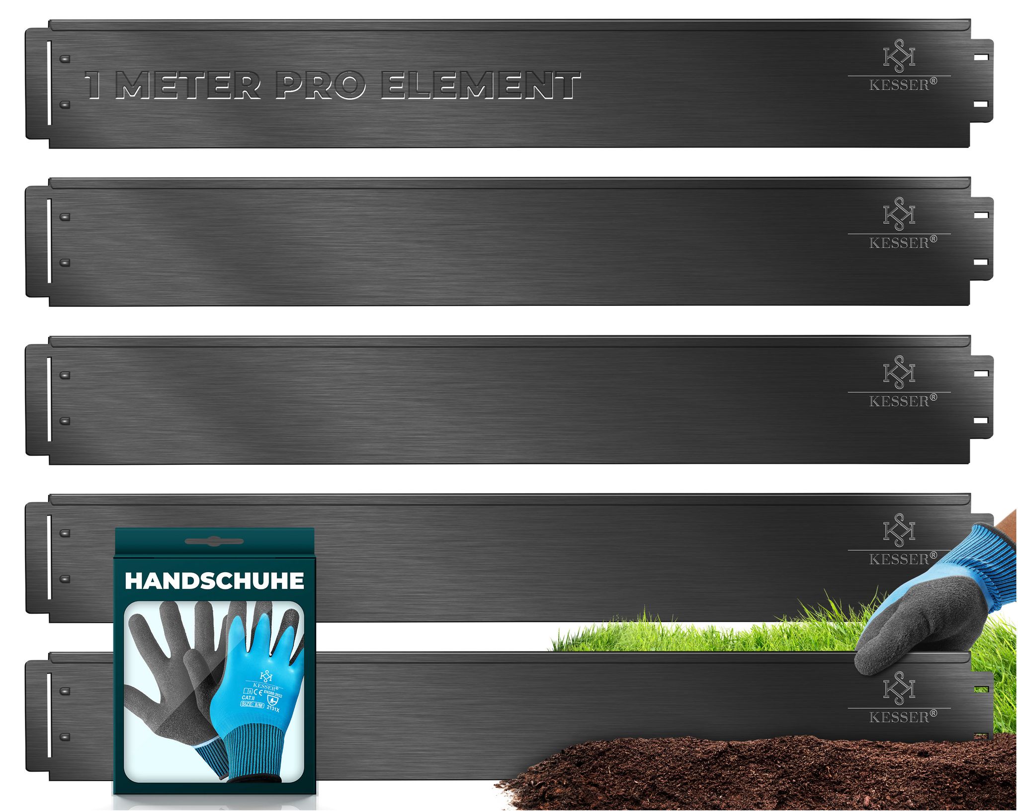 Kesser® Rasenkante Beeteinfassung Metall - Schwarz, Länge 40m - Höhe 14cm