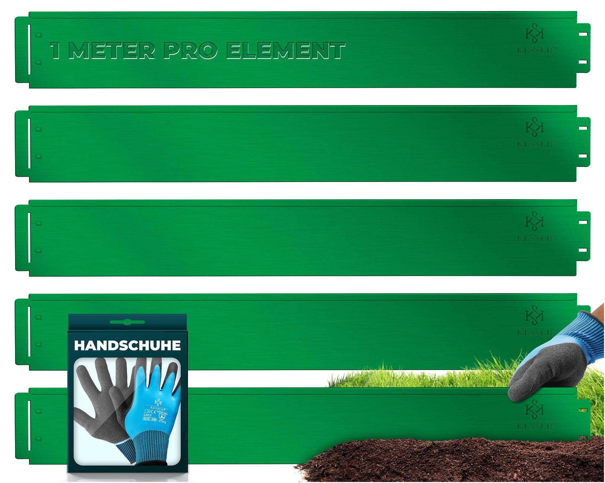 Kesser® Rasenkante Beeteinfassung Metall - Grün, Länge 5m - Höhe 14cm
