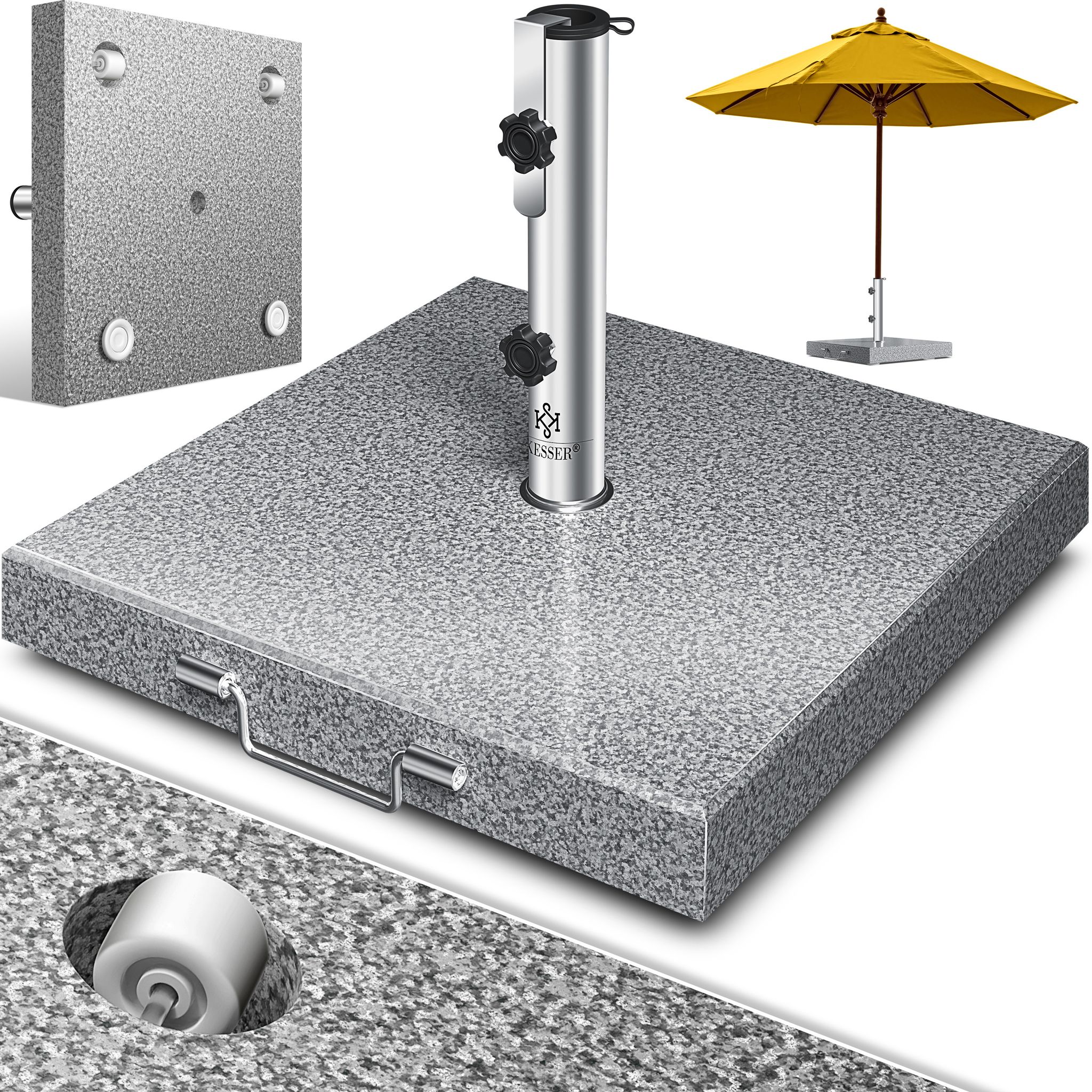 Kesser® Granit-sonnenschirmständer 30 Kg, Edelstahlrohr - Grau, Eckig