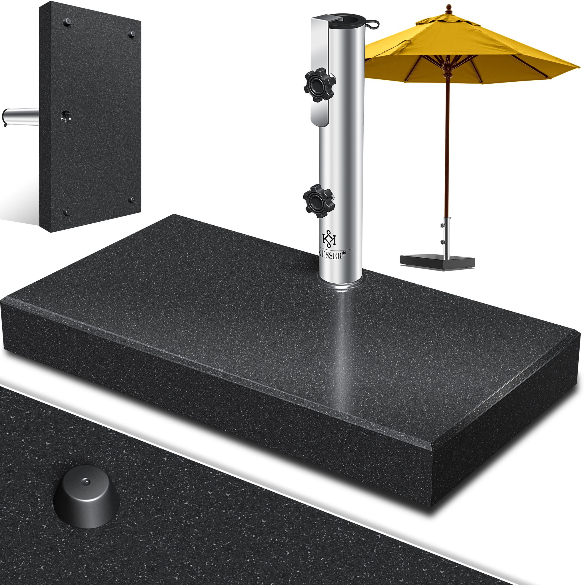 Kesser® Granit-sonnenschirmständer 30 Kg, Edelstahlrohr - Anthrazit, Rechteck
