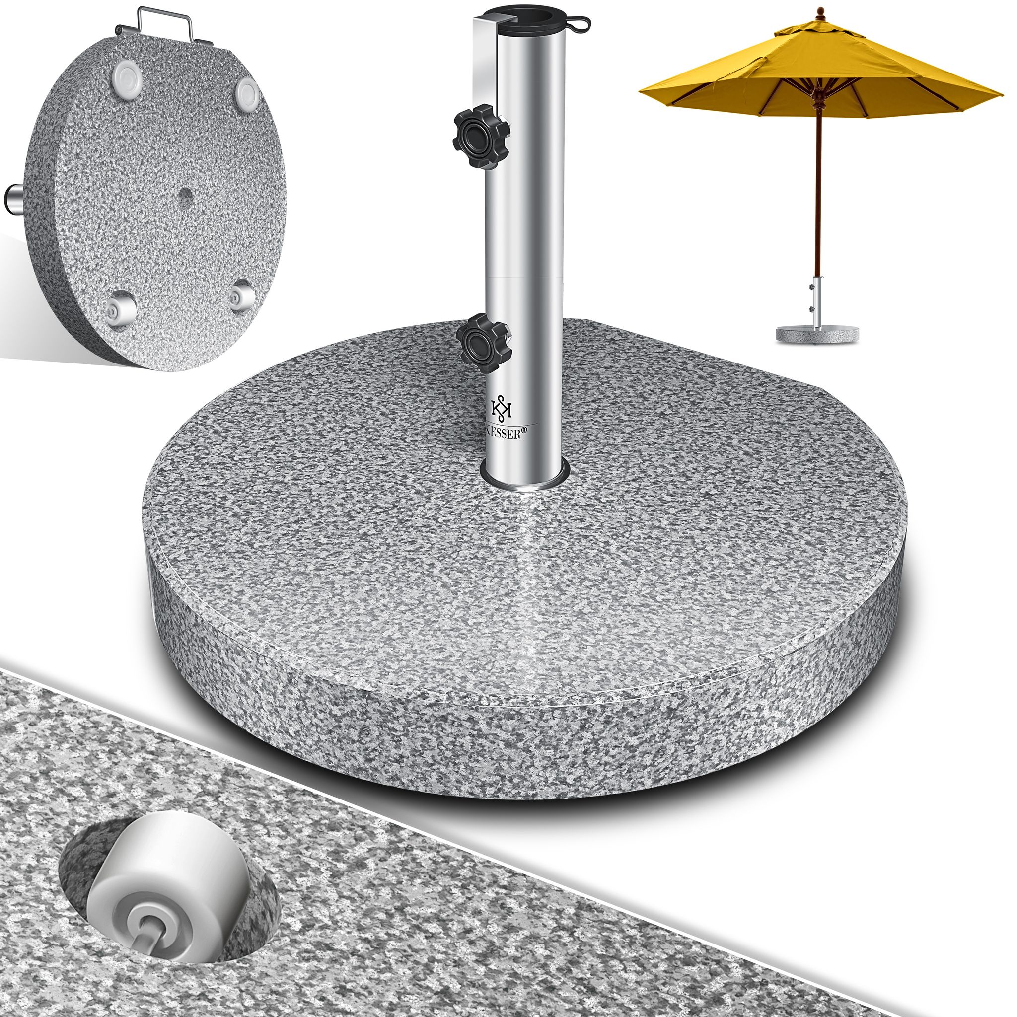 Kesser® Granit-sonnenschirmständer 30 Kg, Edelstahlrohr - Grau, Rund