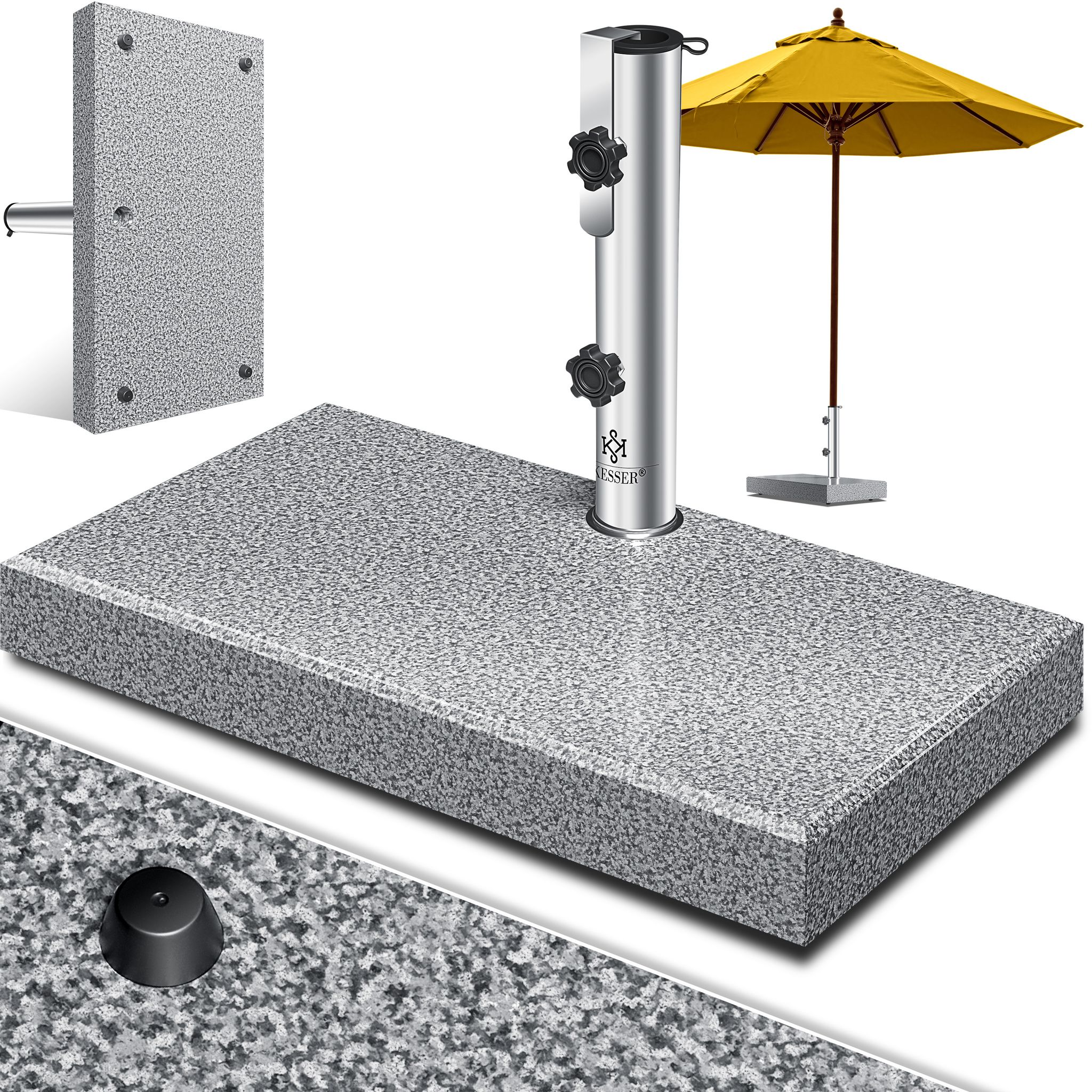 Kesser® Granit-sonnenschirmständer 30 Kg, Edelstahlrohr - Grau, Rechteck