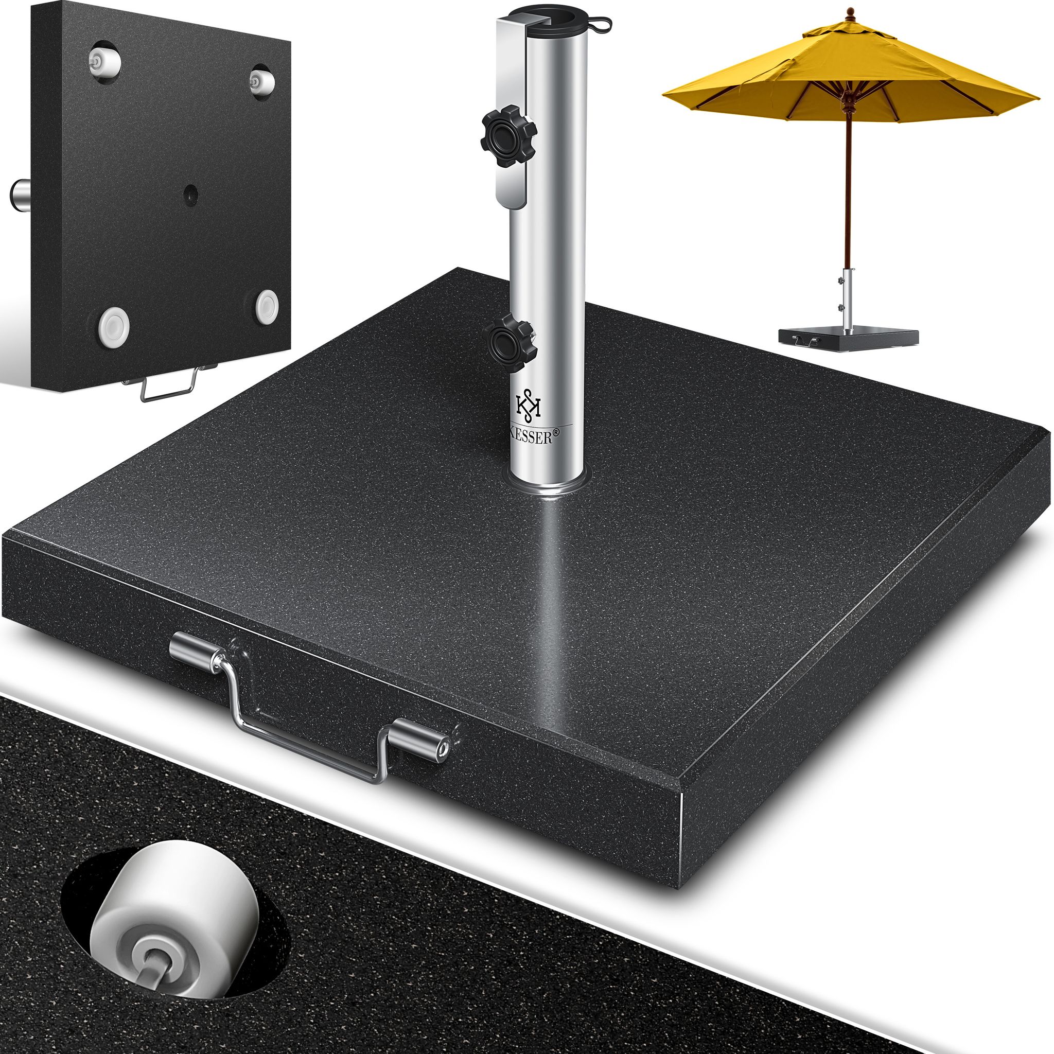 Kesser® Granit-sonnenschirmständer 30 Kg, Edelstahlrohr - Anthrazit, Eckig