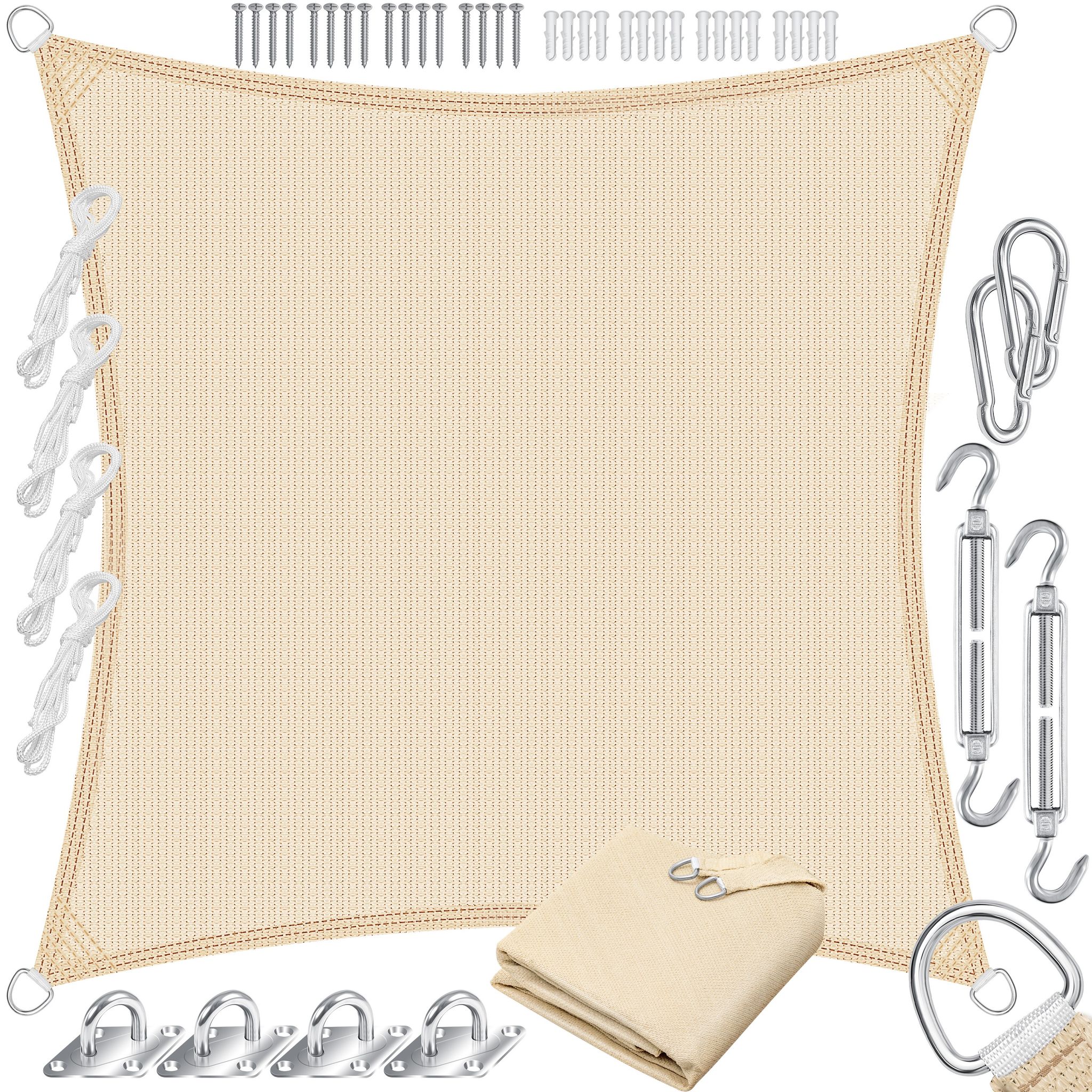 Kesser® Sonnensegel Hdpe, Wasser- & Windabweisend - 2 X 2 M, Quadrat, Creme