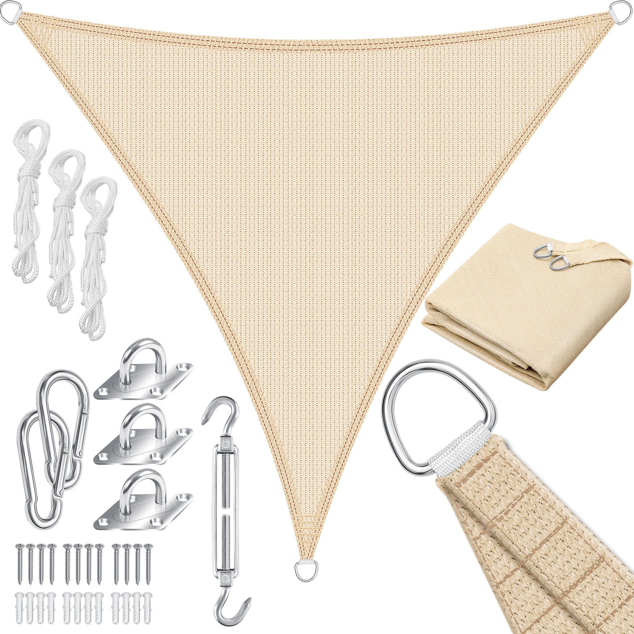 Kesser® Sonnensegel Hdpe, Wasser- & Windabweisend - 3 X 3 X 3 M, Dreieck, Creme