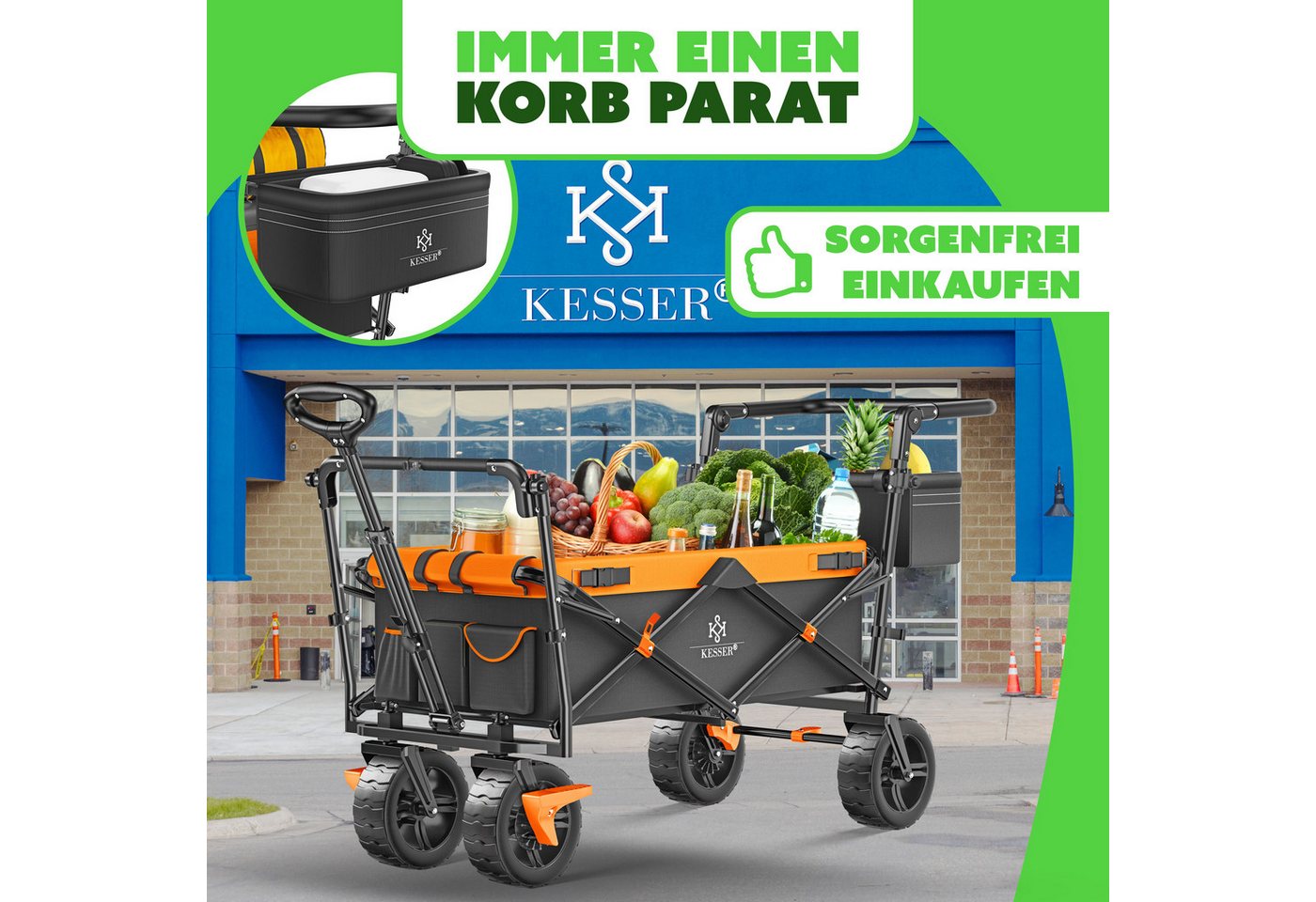 Kesser® Bollerwagen Faltbar Gt9000 Mit Dach - Anthrazit / Orange Bild 4