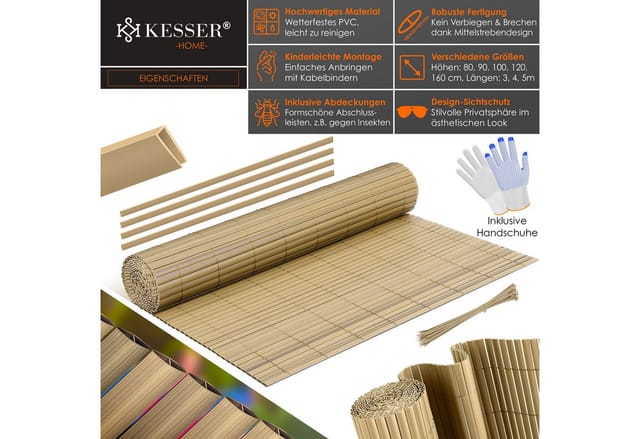 Kesser® Pvc Sichtschutzmatte, Blickdicht, Windfest - 100 X 400 Cm, Bambus