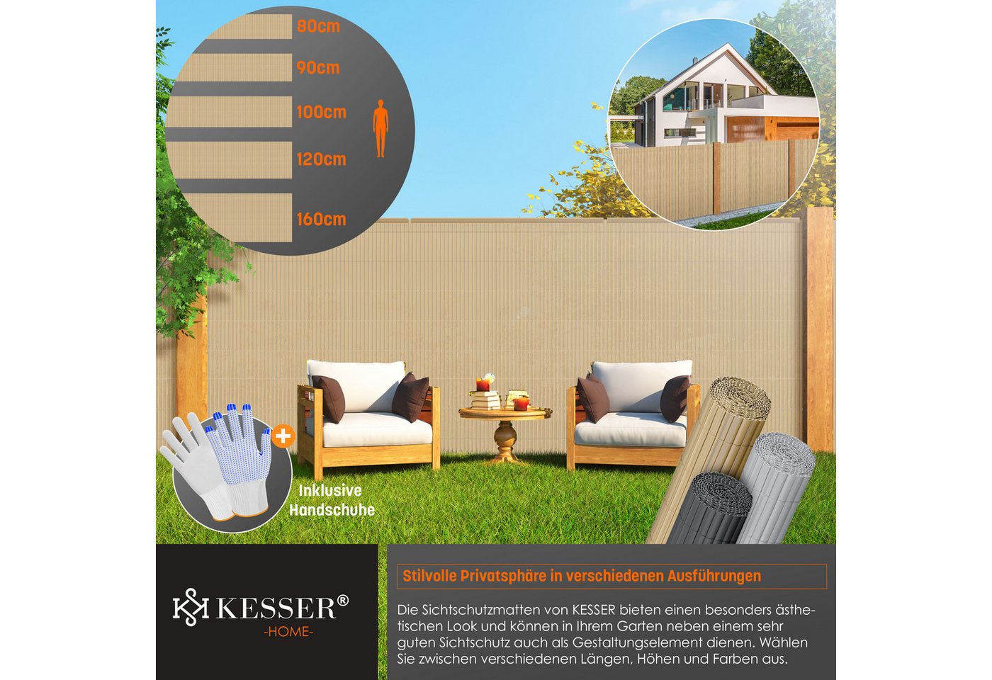 Kesser® Pvc Sichtschutzmatte, Blickdicht, Windfest - 100 X 400 Cm, Bambus Bild 2