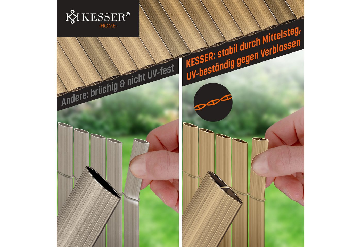 Kesser® Pvc Sichtschutzmatte, Blickdicht, Windfest - 100 X 400 Cm, Bambus Bild 3