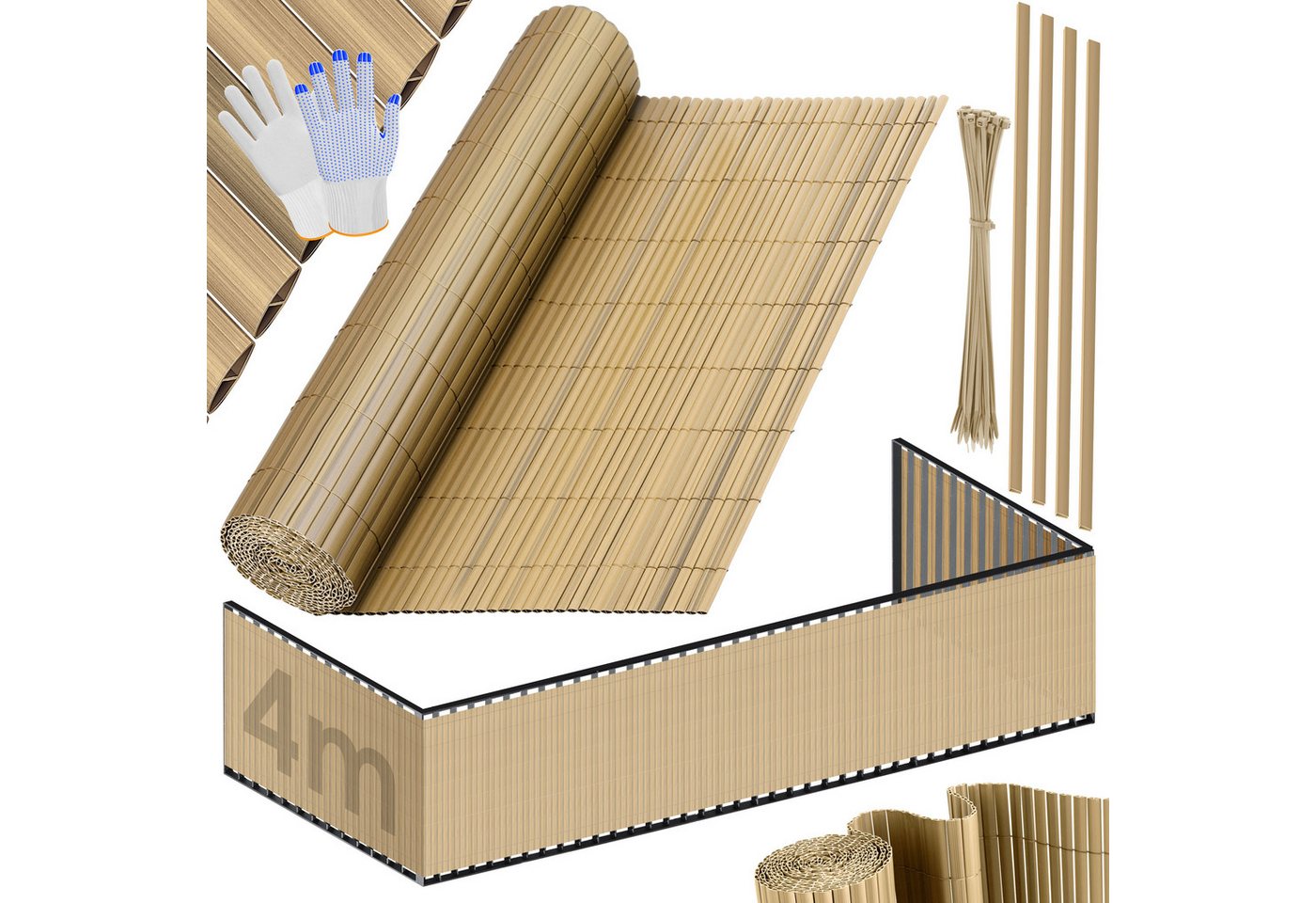 Kesser® Pvc Sichtschutzmatte, Blickdicht, Windfest - 100 X 400 Cm, Bambus Bild 5