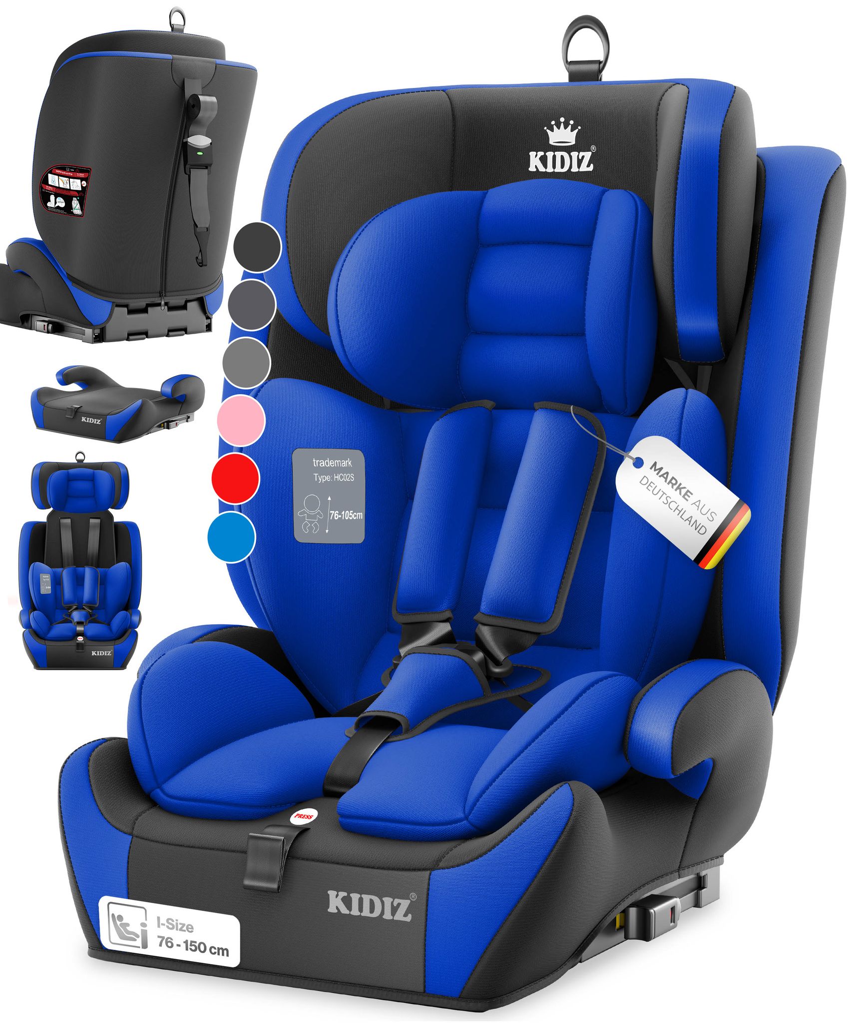 Kidiz® Autokindersitz, Gruppe 1+2+3, 9-36 Kg, 5-punkt-gurt - Blau
