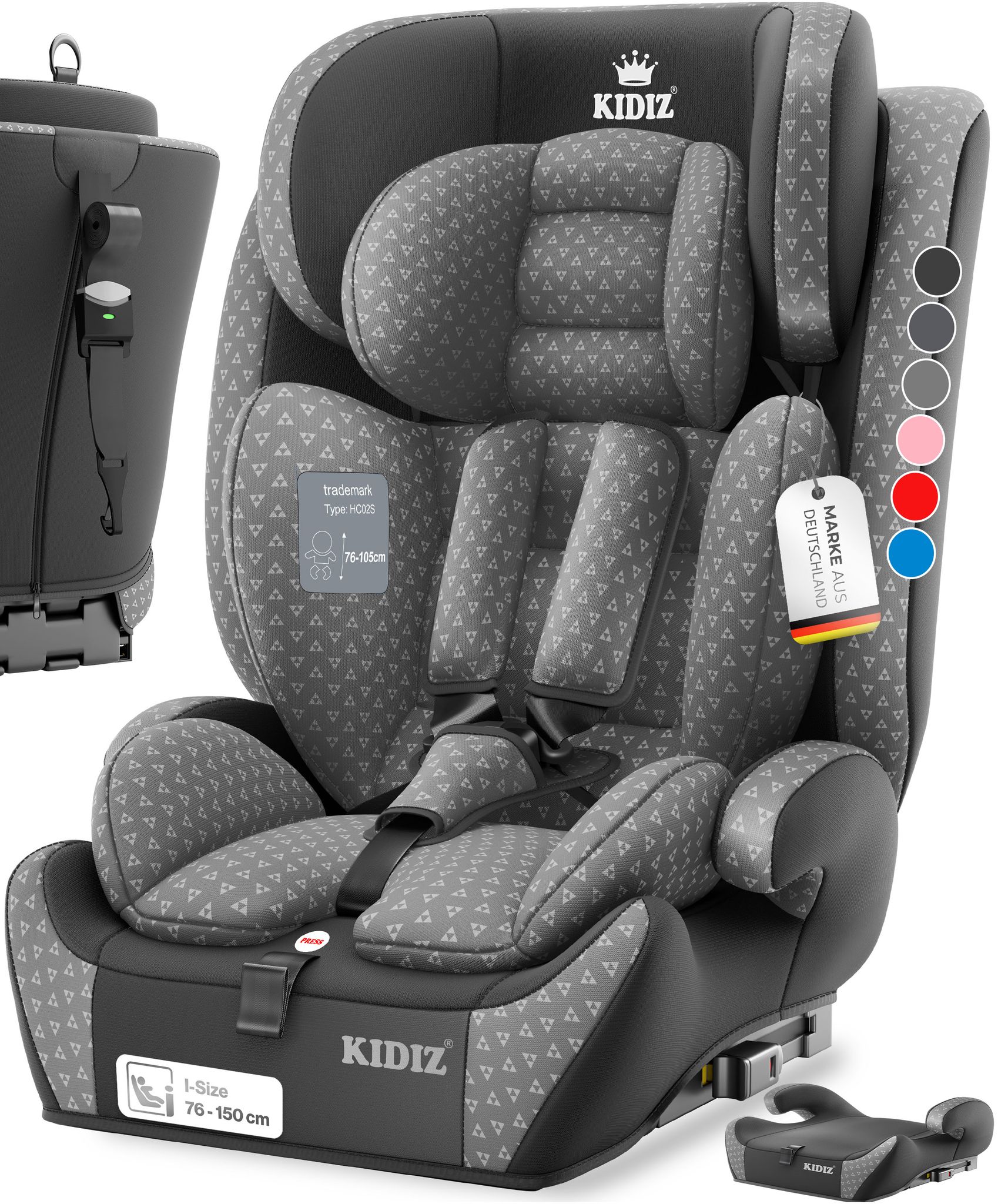 Kidiz® Autokindersitz Triangle Mit Isofix, 9-36 Kg - Grau