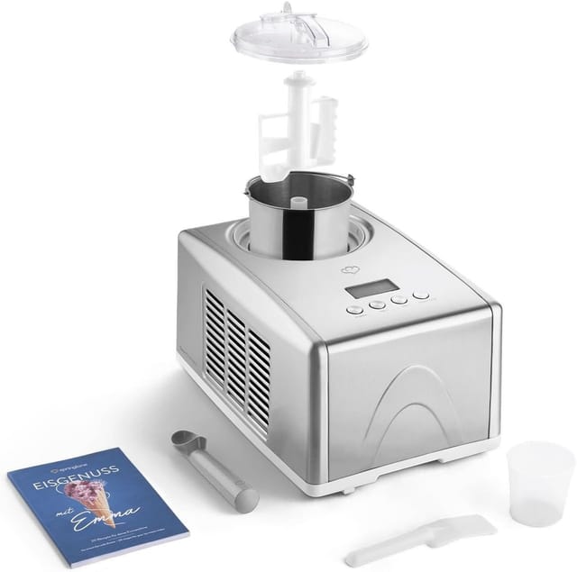 Springlane Eismaschine Emma 1,5 L mit selbstkühlendem Kompressor, aus Edelstahl, 1,50 l, 150,00 W, Eiscreme, Sorbet, Frozen Joghurt, inkl. Rezeptheft