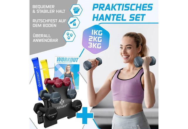 KESSER Hantel-Set, (12 kg Set 2 x (1+2+3), Kurzhantel Gymnastikhanteln mit Ständer Aufbewahrung