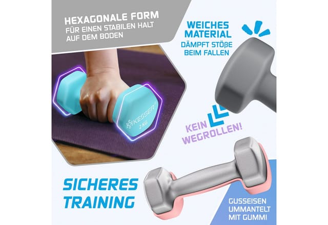 KESSER Hantel-Set, (12 kg Set 2 x (1+2+3)kg), Kurzhantel Gymnastikhanteln mit Ständer Aufbewahrung