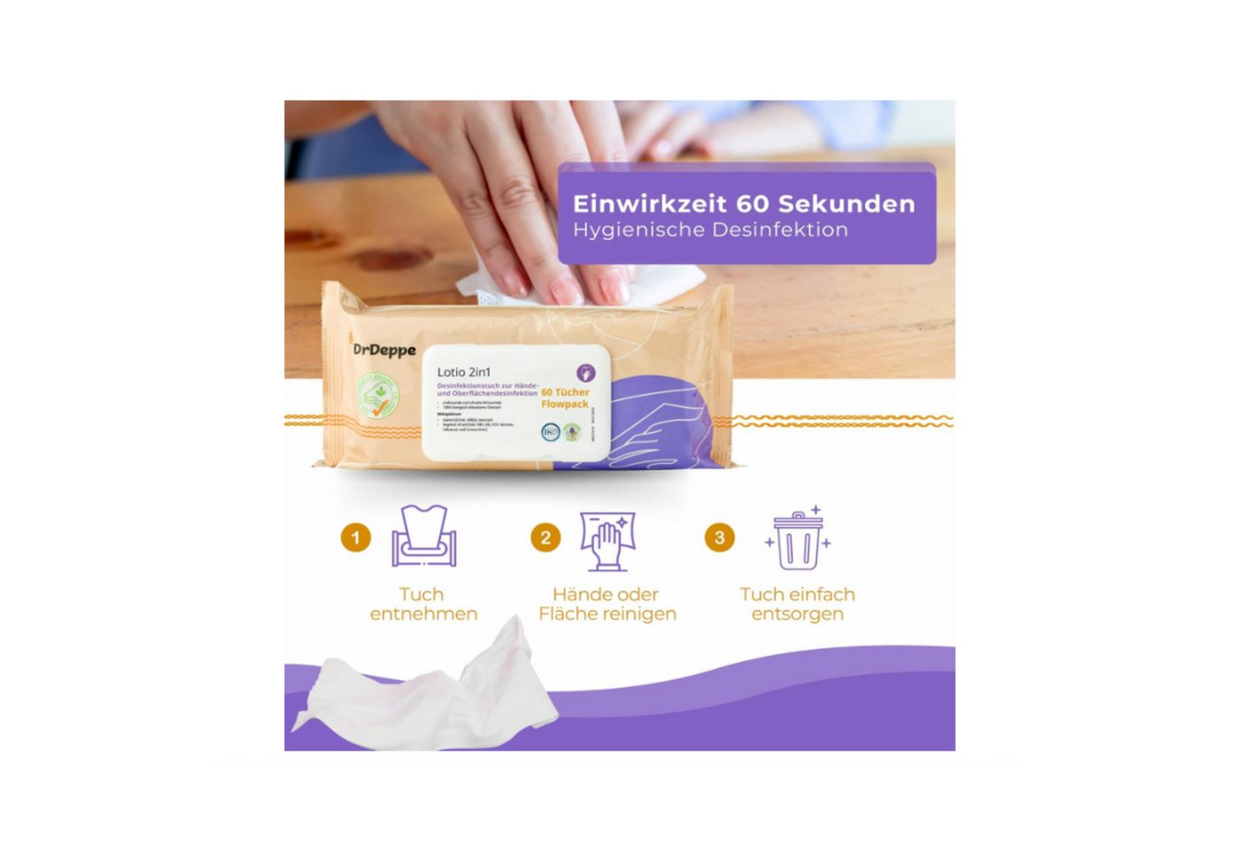 Dr.Deppe Lotio 2in1 - Desinfektionstücher - Flowpack Reinigungstücher (Cellulose) Bild 5