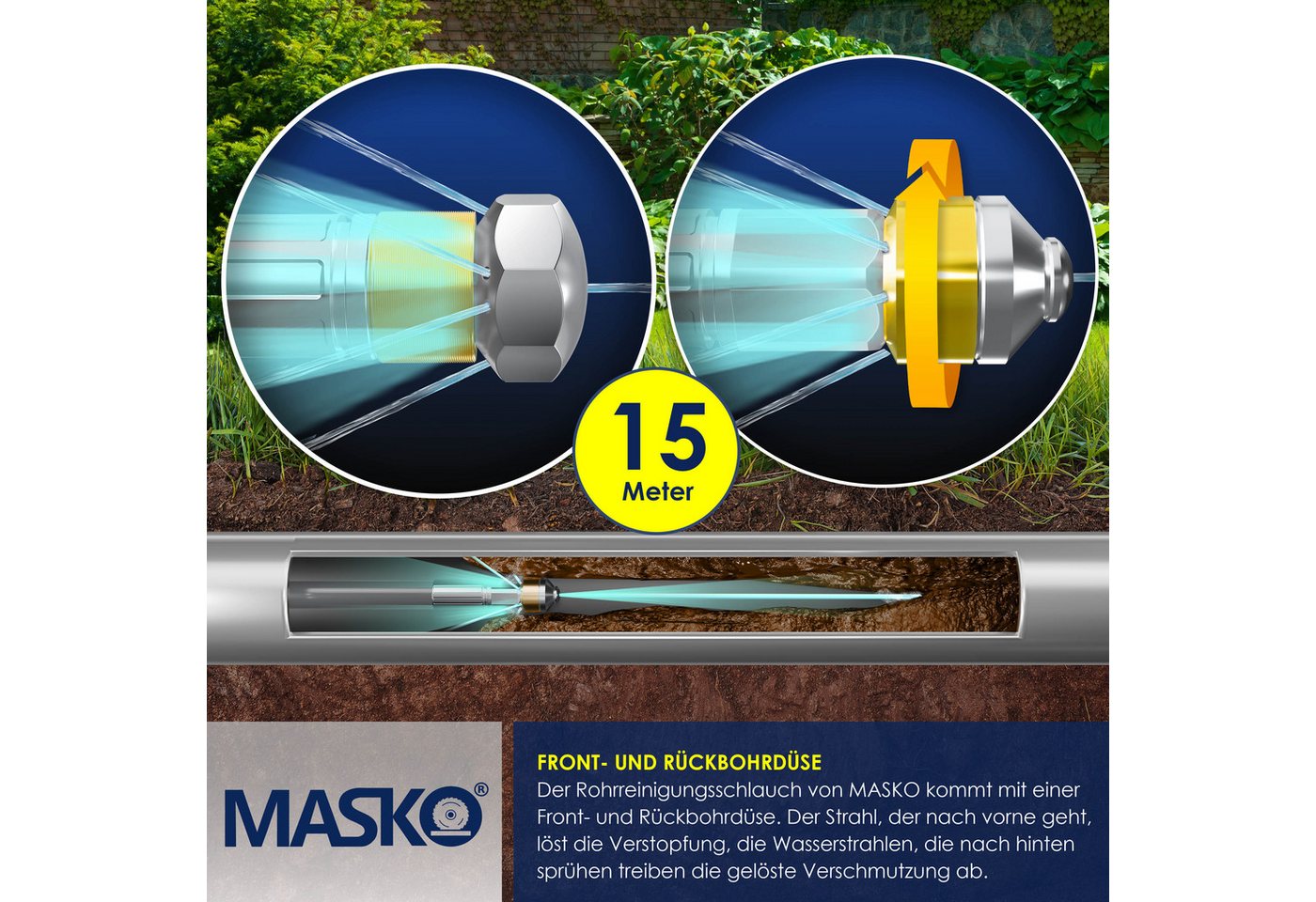 Masko® Rohrreinigungsschlauch Premium, 200 Bar - 15m, Anthrazit - Premium Bild 3